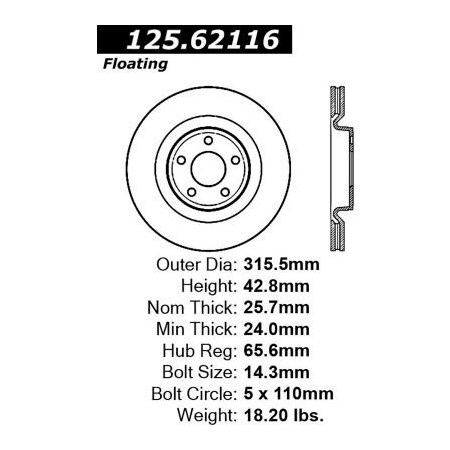 Centric Premium High Carbon Alloy Brake Rotor, Parts 125.62116